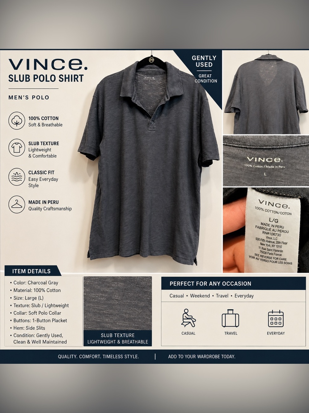 Vince Navy Short-Sleeve Polo